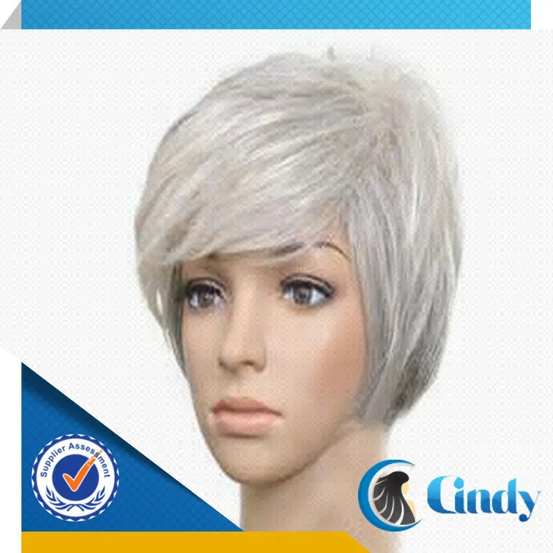 bob pendek perawan rambut  brazilian campuran wig  abu abu 