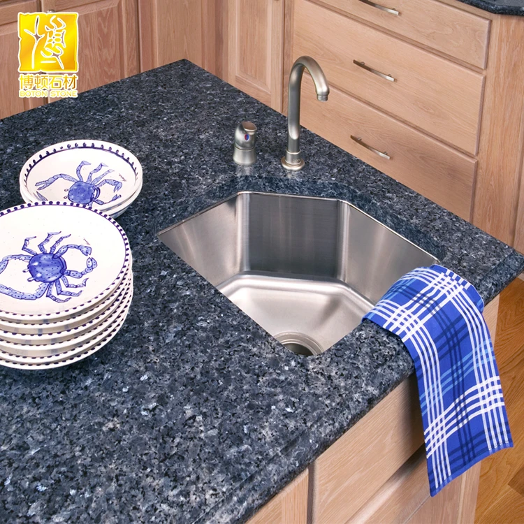 Luxury Pre-fabricated Blue Pearl Granite Kitchen Island ...