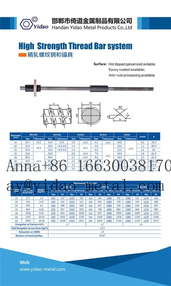 Hot Rolled Continuous Thread Bar/ Screw Threaded Steel Bars For Soil Nailing,Rock Bolts