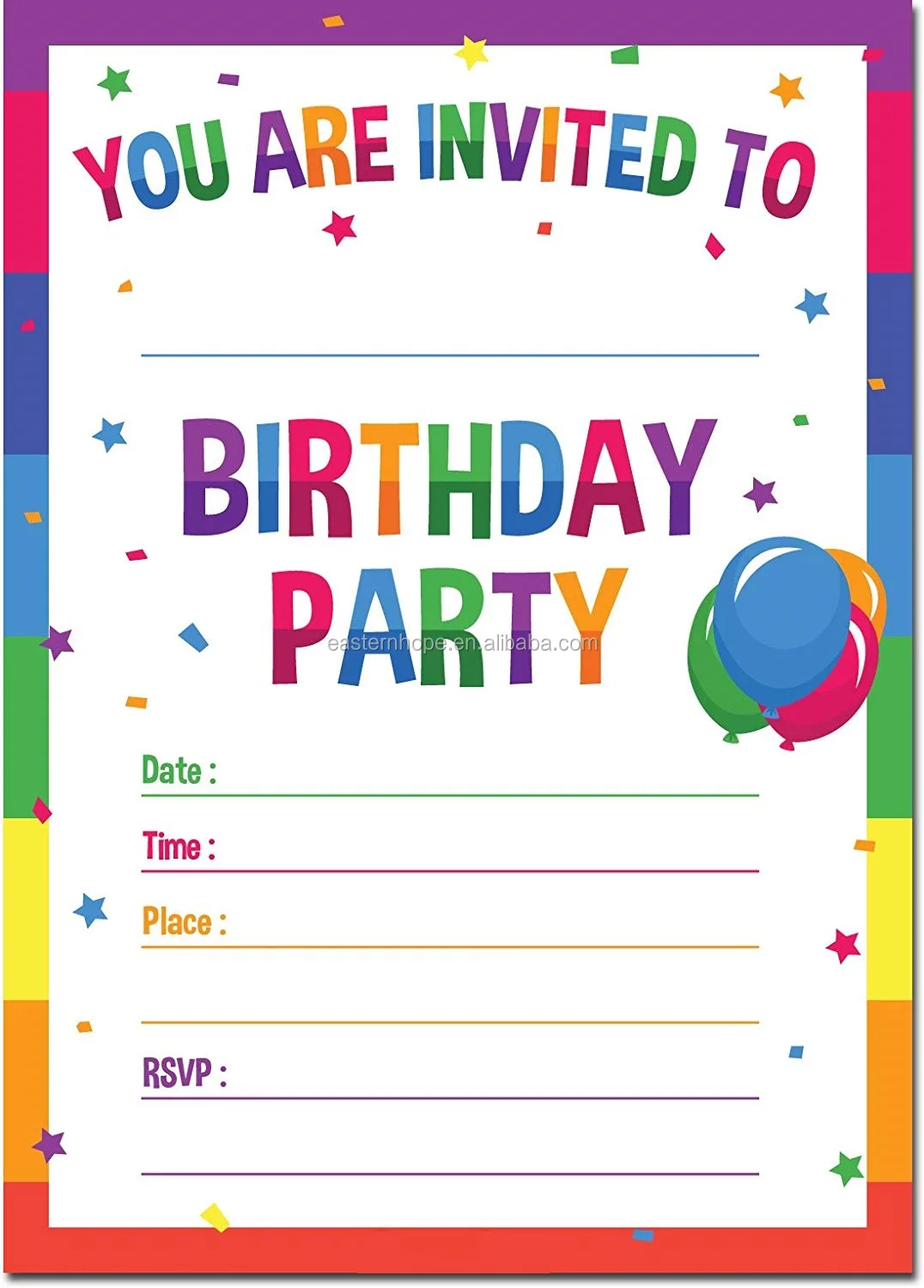 Easternhope 15 Pack Rainbow Birthday Invitations Cards With Pack Rainbow Birthday Invitations Cards