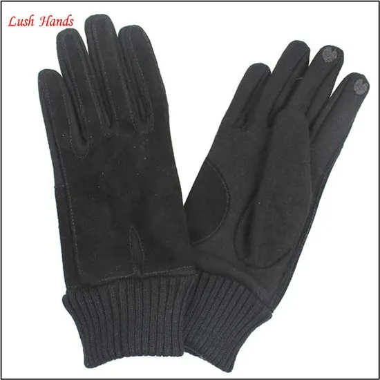 Women's touch cheap leather gloves with pigsude combined wool