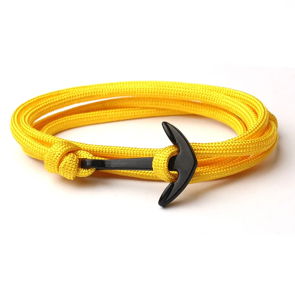 Elegant Navy Style Black Metal Anchor Bracelet Braid Nylon Rope