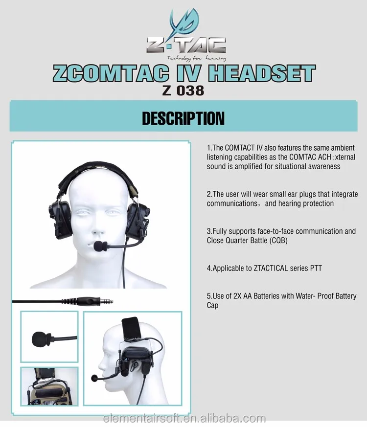 Z-TAC Military police Tactical headphones gaming radio headset ZCOMTAC IV in-the-ear headset Z038