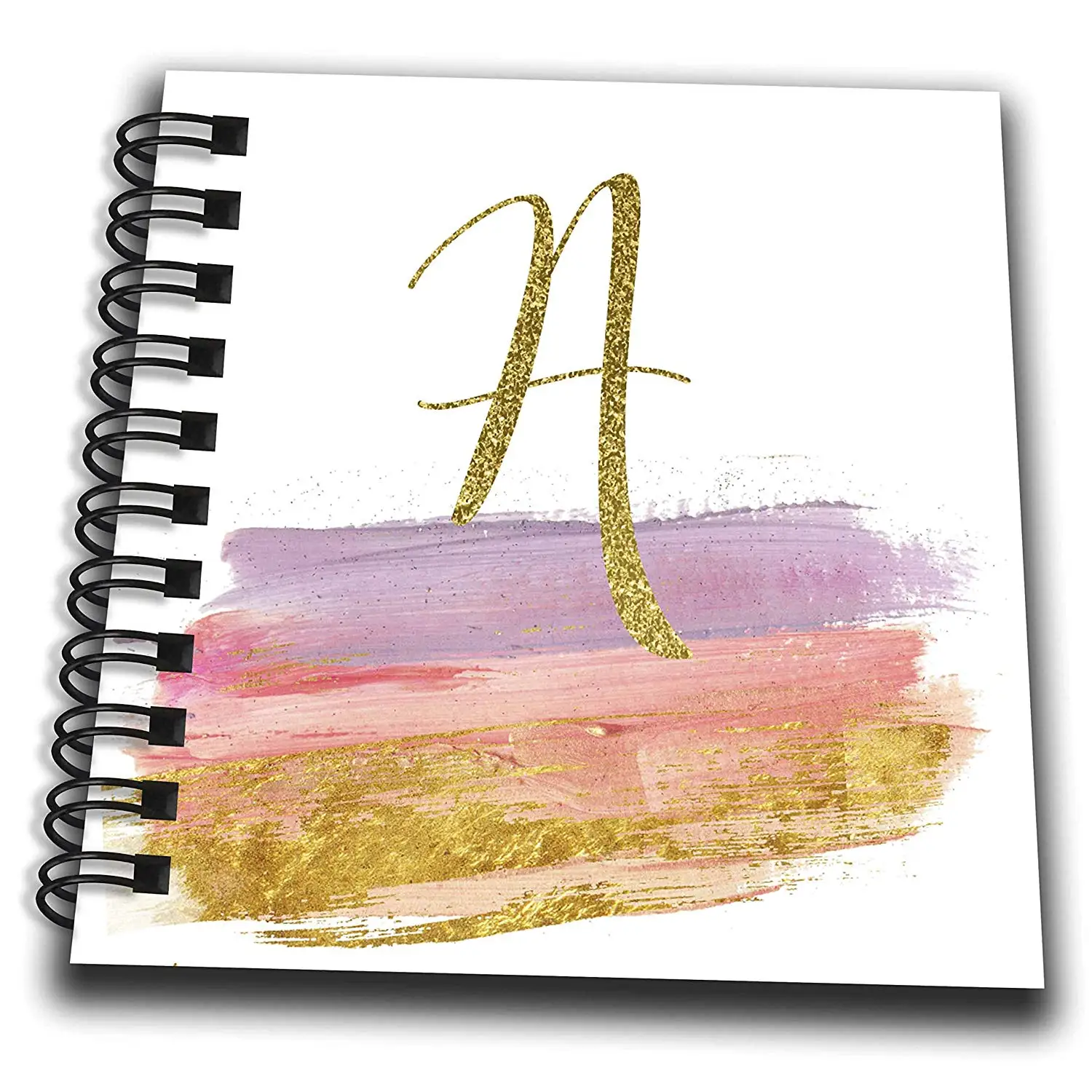 3dRose Anne Marie Baugh - Monograms - Modern Purple, Pink, Gold Brush Strokes Monogram A - Mini Notepad 4 x 4 inch (db_267745_3)