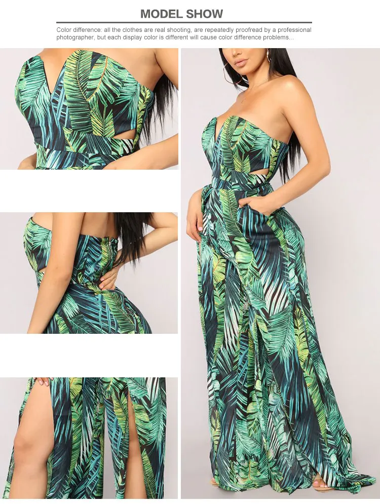 Women's Tube Top V-neck Summer Jumpsuit With Long Pants One Piece Jumpsuit Sleeveless