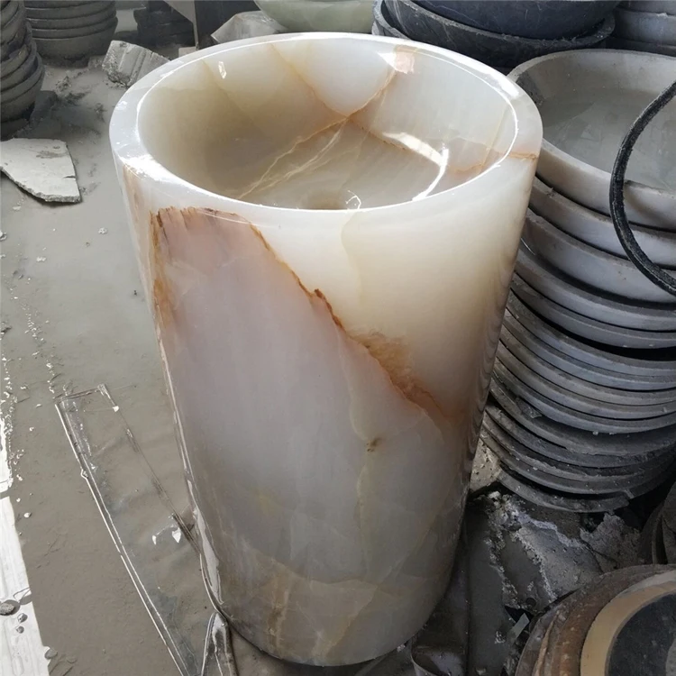 Newstar Onyx Marble Pedestal Sink Yellow Gemstone Precious Stone