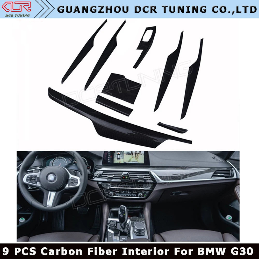 9 Pcs Set For Bmw 5 Series G30 Carbon Fiber Interior Trim Cover Only Left Hand Drive Gloss Black Carbon Trim Buy G30 Interior Trim G30 Carbon