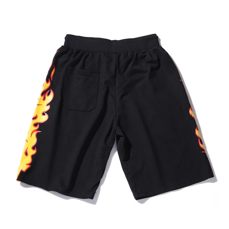 Mens Custom Fire Flames Printed Sweat Shorts Black Drawstring Shorts ...