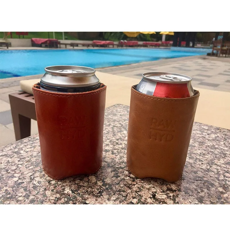 Wholesale Leather Beer Cooler Holder Reddish Brow Leather Can Holder