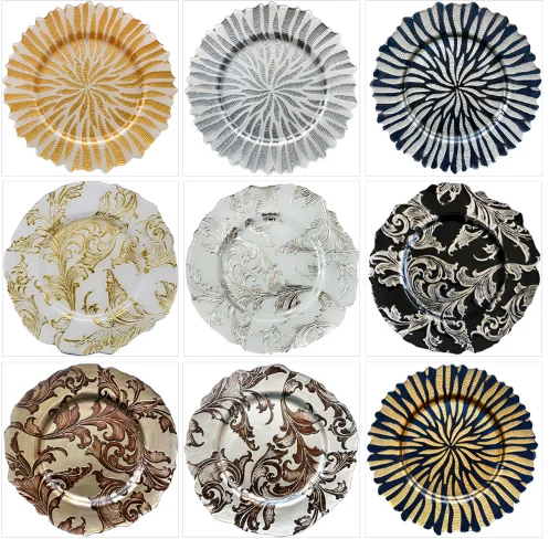 New Design Green Tableware Royal Gold Rim Plated Glass Charger Plate Under Plate