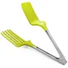 Stainless Steel Kitchen Tongs, with Heat Resistant Nylon Heads, 2-IN-1 Double Spatula Turner with Pronged Flipper for Cooking