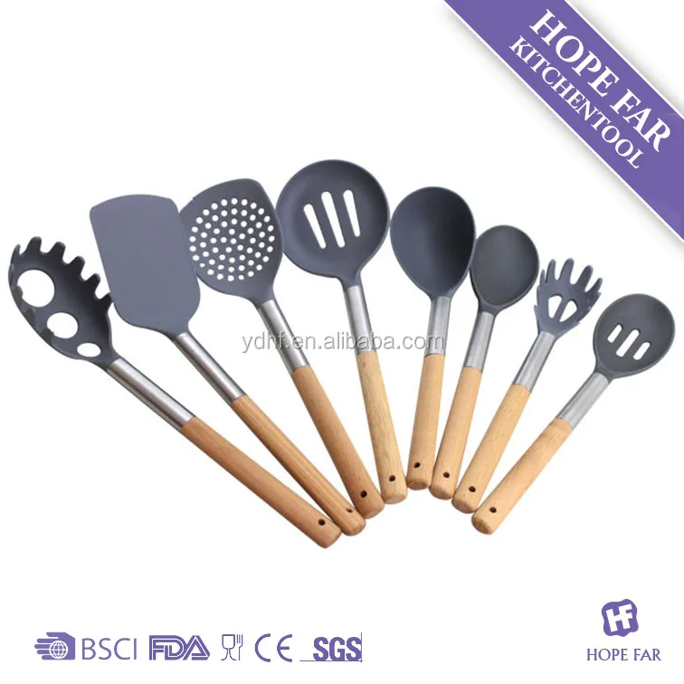 0900035 high quality 8pcs <strong>wooden</strong> handle kitchen nylon toos set