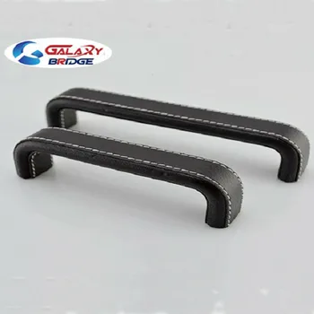 Square Arched Black Leather Furniture Handles Zinc Alloy Cover