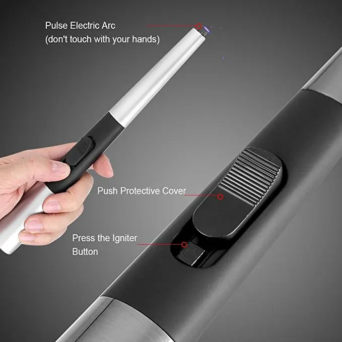 USB Rechargeable Lighter Li-ion Battery Operated No Smell Flameless Windproof Auto Power off Safety Switch Arc Lighter