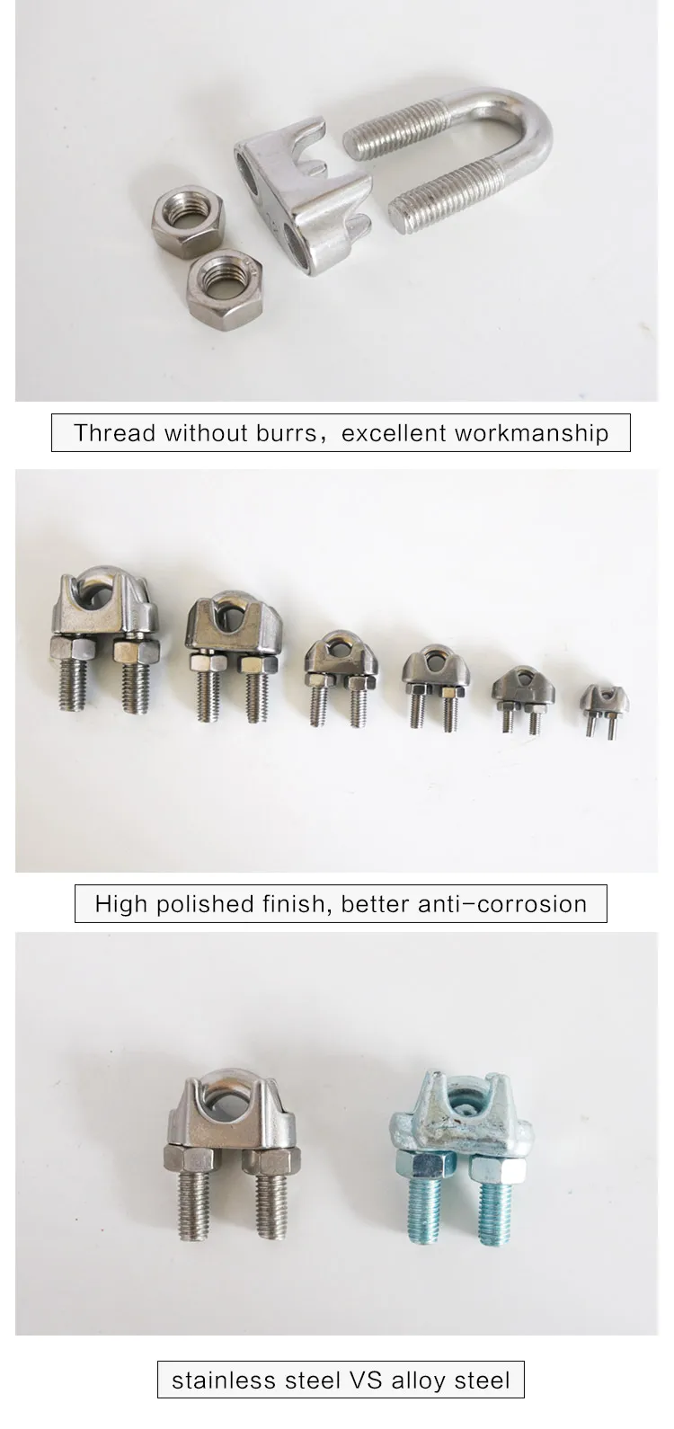 5/8" Type 316, Stainless Steel Cast Wire Rope Clip