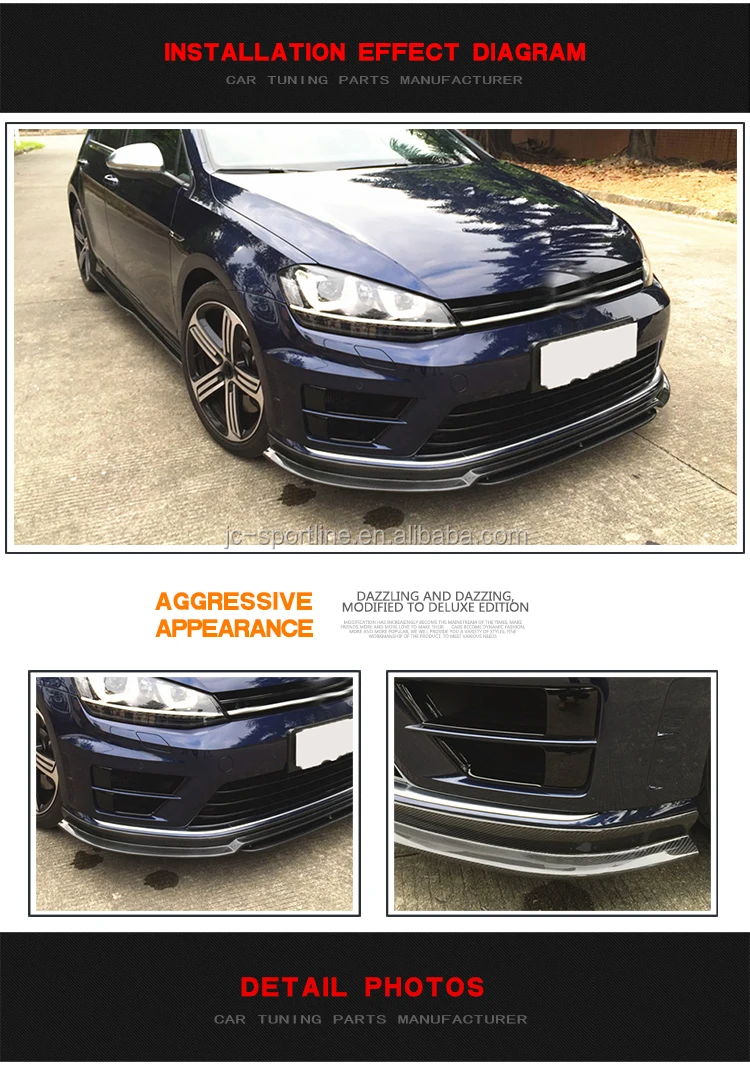 Source Carbon Fiber Front Bumper Lip for Volkswagen VW GOLF VII 7