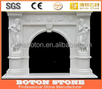 Professional Design White Marble Wood Burning Stove Fireplace For