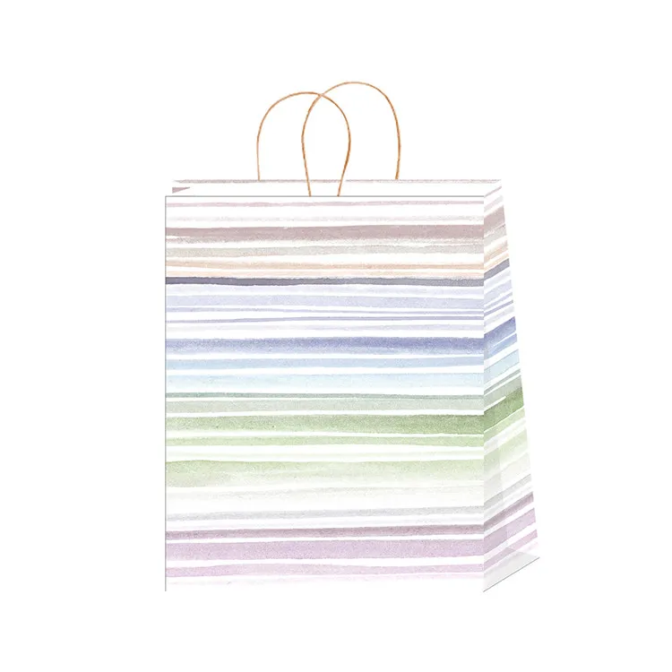 Unique Design Reusable Stripe Cool Colors Flat Bottom Disposable Shopping Paper Bag
