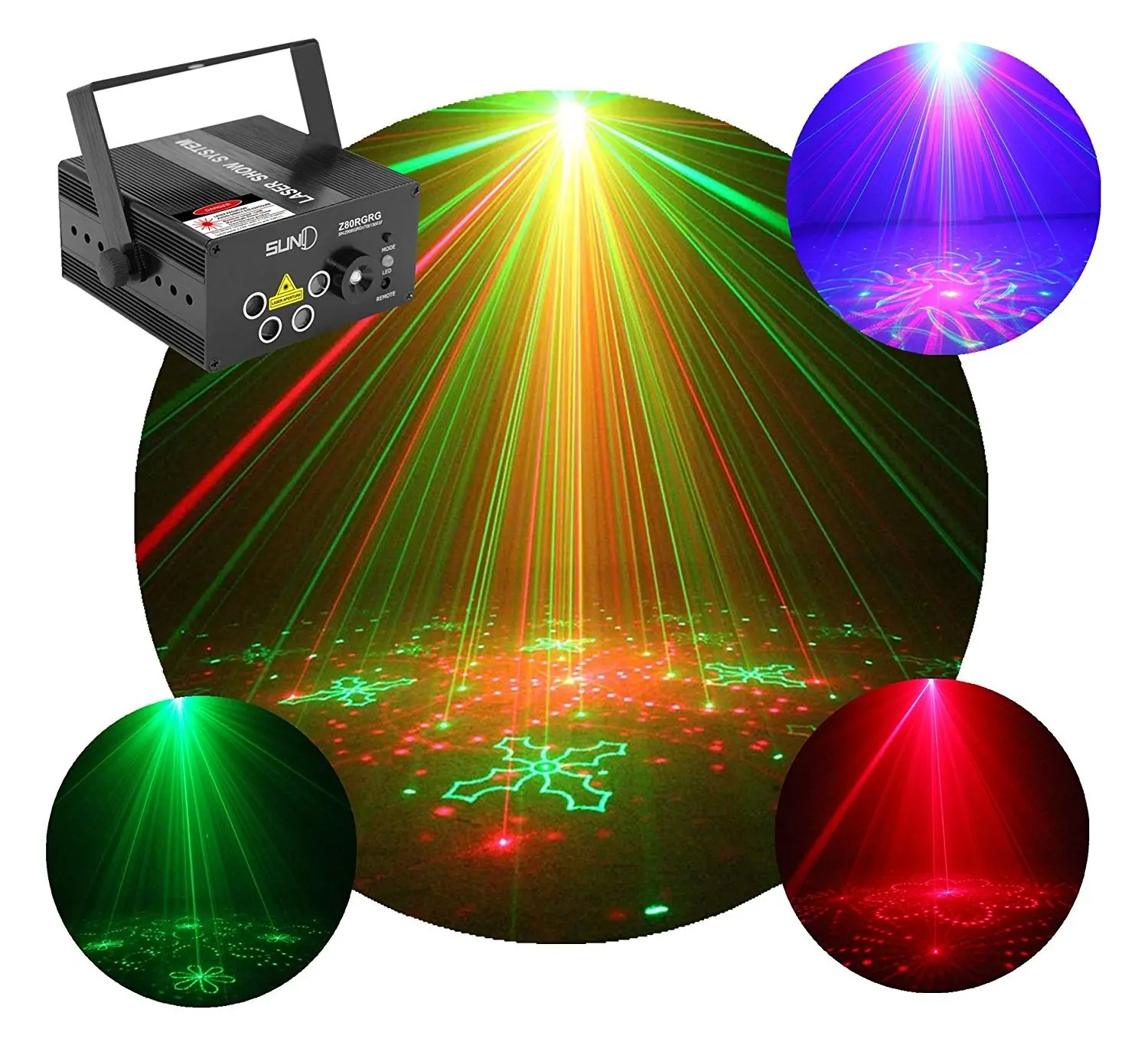 SUNY Laser Lights for Party Sound Activated Music Laser Projector 80 Combinations 5 Lens Gobos Laser Lights Blue LED Remote Control Stage Lighting Red Green Home Holiday DJ Light Live Show Party Dance