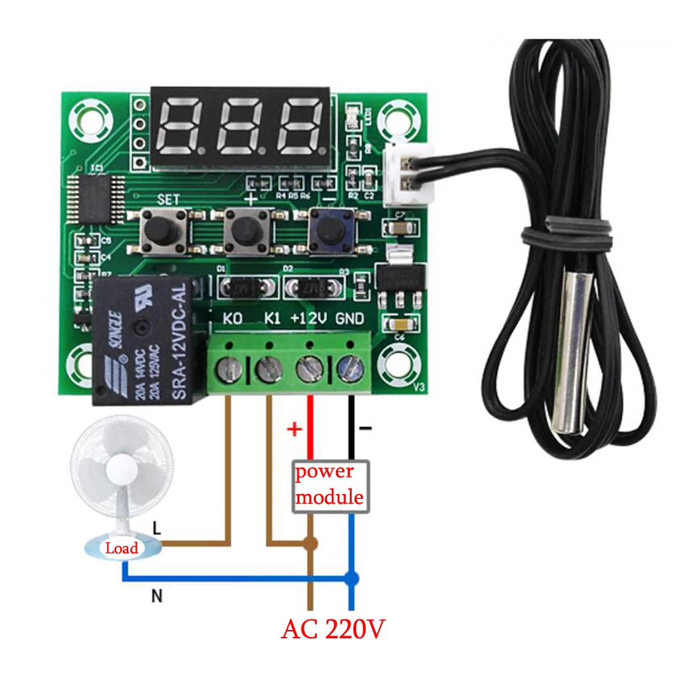 DC 5v w1209 Blue LED termostato temperatura de tuberías conmutador termómetro Controller sensor 