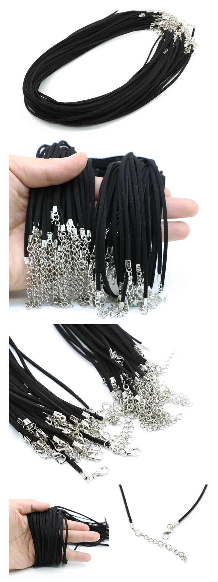 2.6mm Black Flat Suede Cord Necklace Adjustable With Clasps And Extenders 19inch Nickelfree