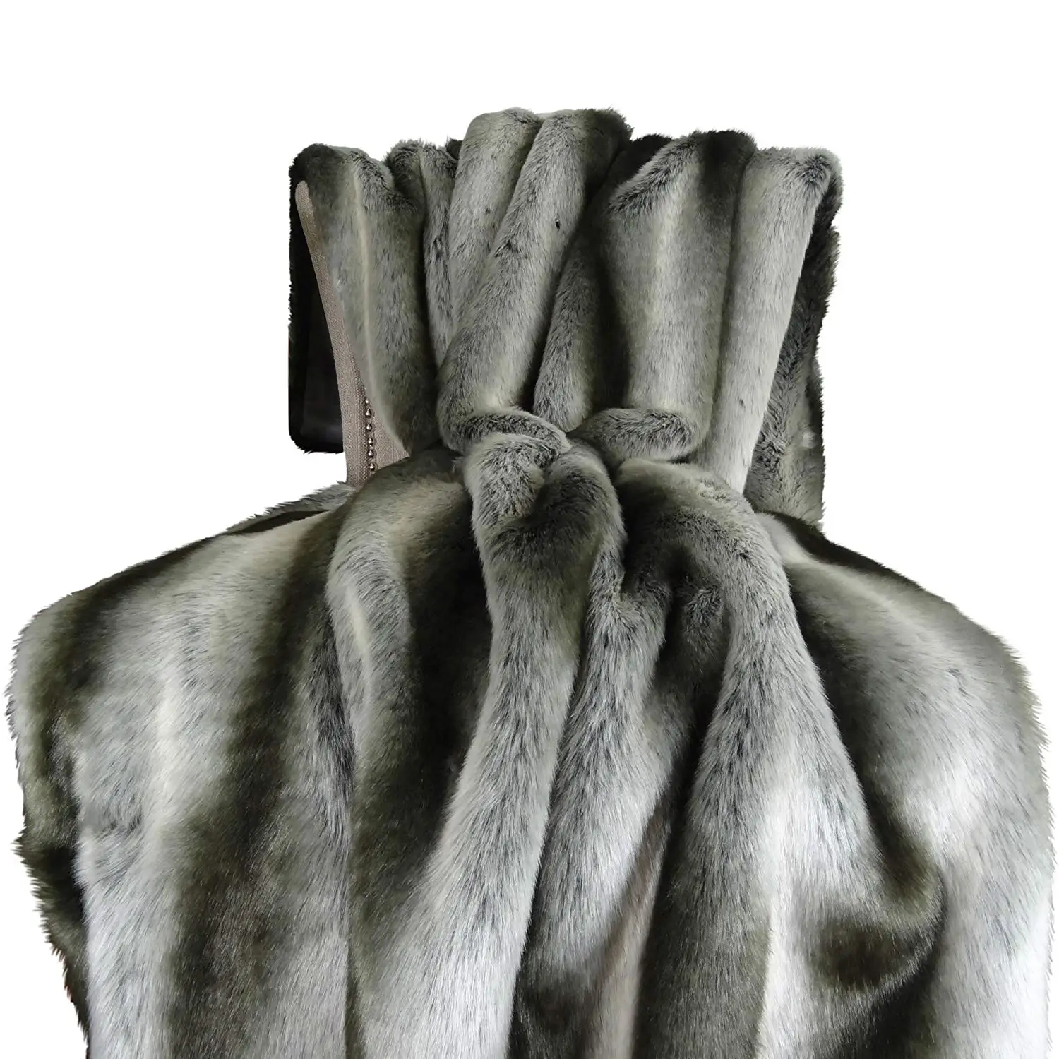 Thomas Collection Exotic Gray Chinchilla Faux Fur Throw Blanket & Bedspread - Gray Silver Chinchilla Fur - Gray Chinchilla Throw Blanket - Gray Silver, Made in USA, 16430