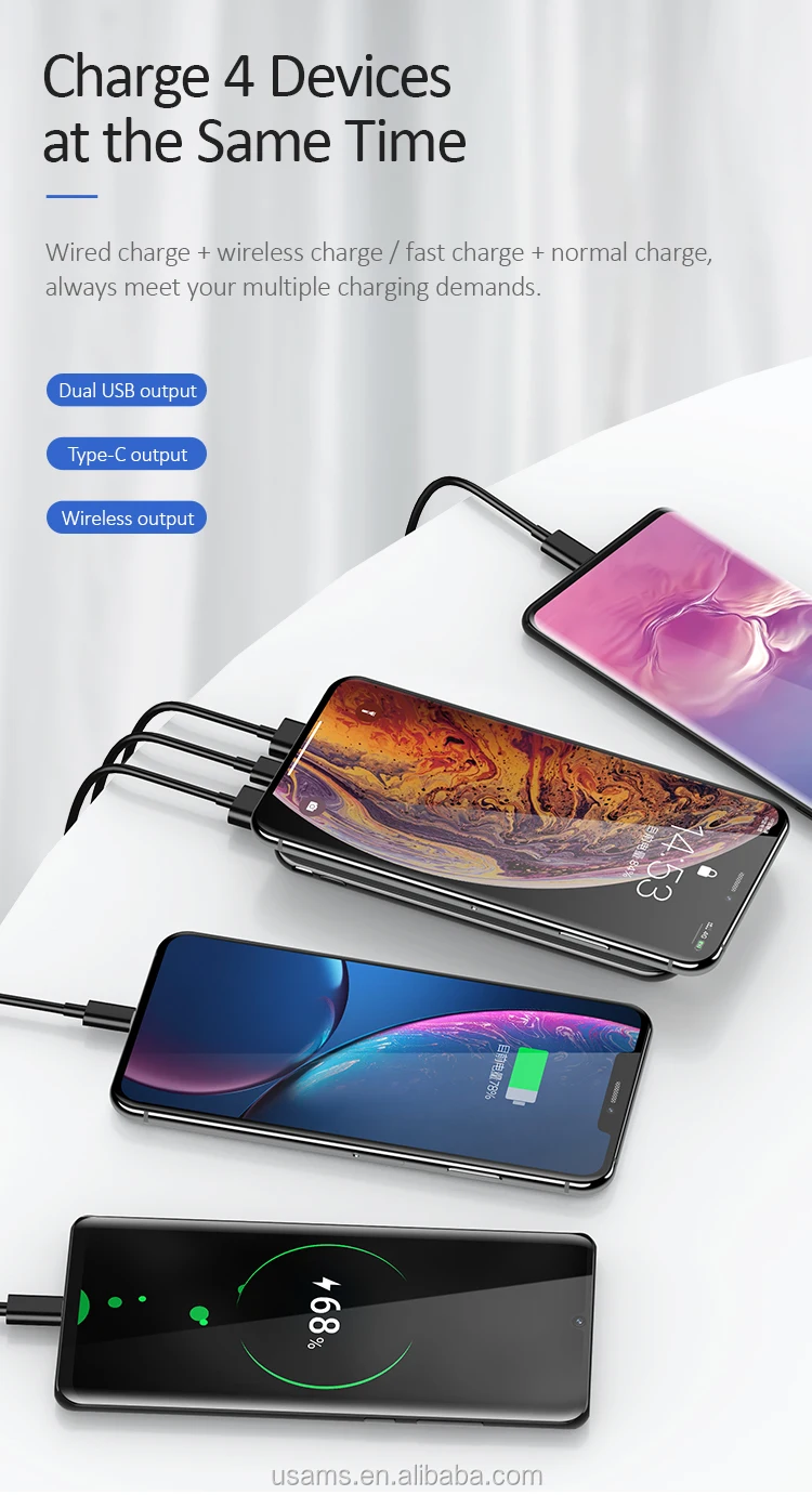 USAMS 2020 Portable External Battery Bank Built-in Qi Wireless Charger Power bank With Suction Cup 10000mAh - ANKUX.COM