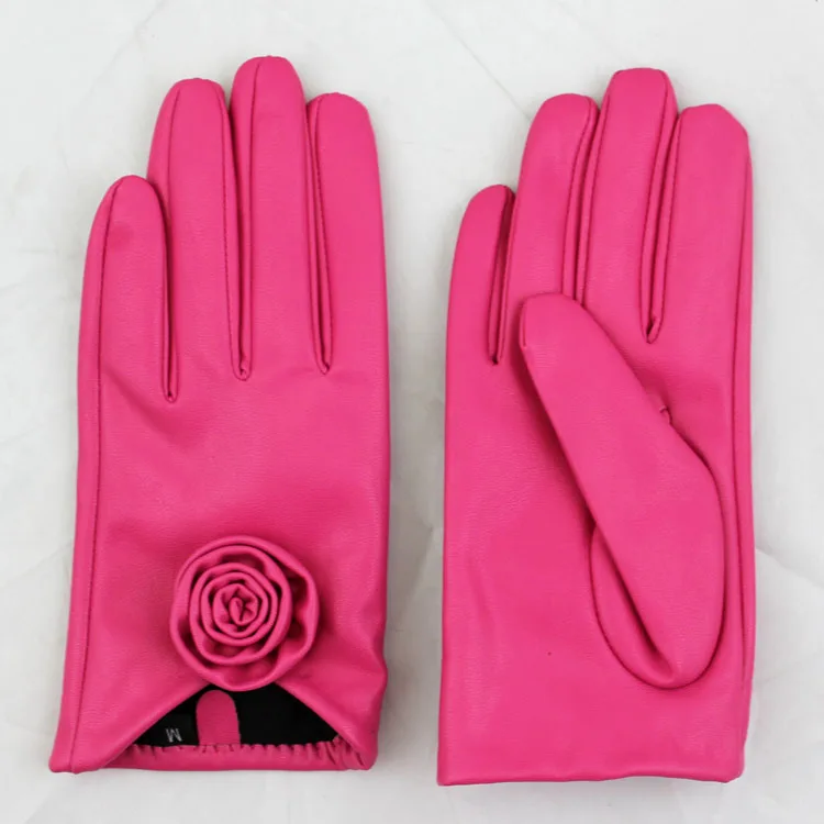 cheap gloves wholesale winter PU gloves color gloves with flower