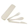 High quality custom portable kids reusable travel wheat straw fork and spoon knife cutlery set
