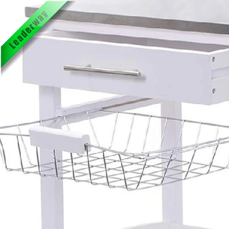 Hot Sale MDF White Kitchen Island Serving Cart Trolly For Restaurant