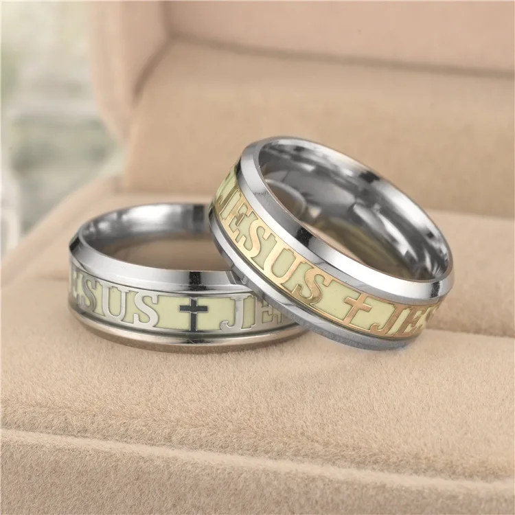 Personalized Fluorescent Ring Light Luminous Christian Jesus Ring - Buy ...