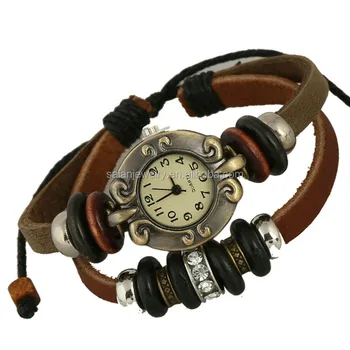 Fashion Leather Bracelet Diy Bracelets Bronze Watch Wrap Fashion Leather Bracelet Diy