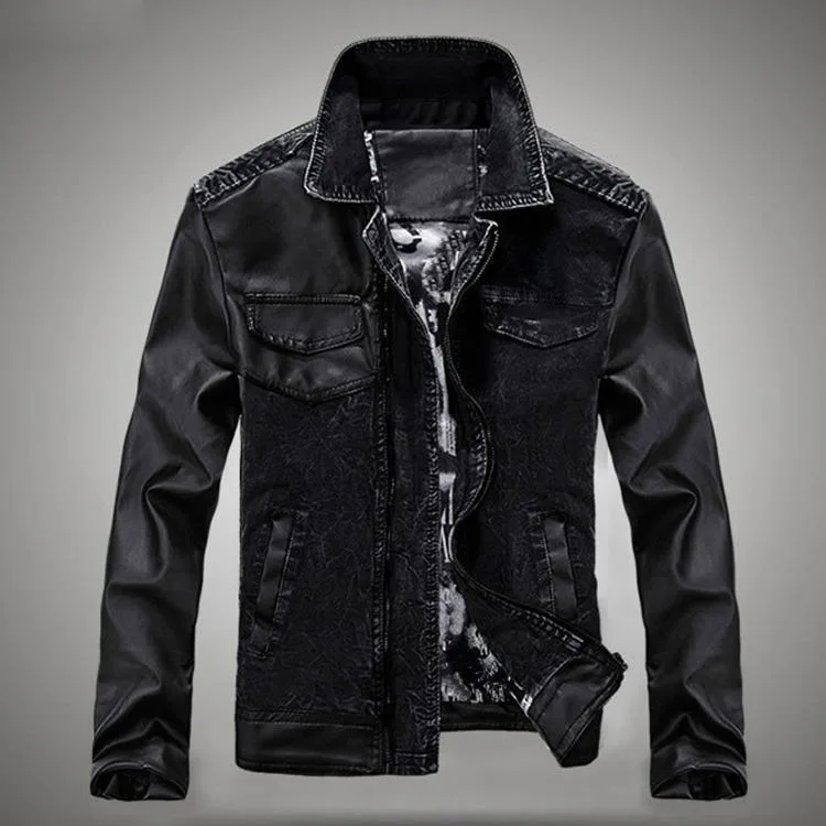 Mens Black Denim Jacket Leather Sleeves India - Buy Mens Black Denim ...