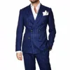 Full canvas,stripe blue men's fashion custom made 100% wool cashmere men business suits