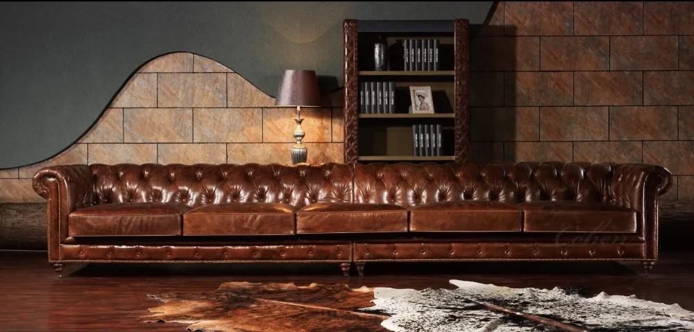 Top Quality Leather Long 3 Seaters Vintage Chesterfield Sofa View Yaai Product Details From Foshan