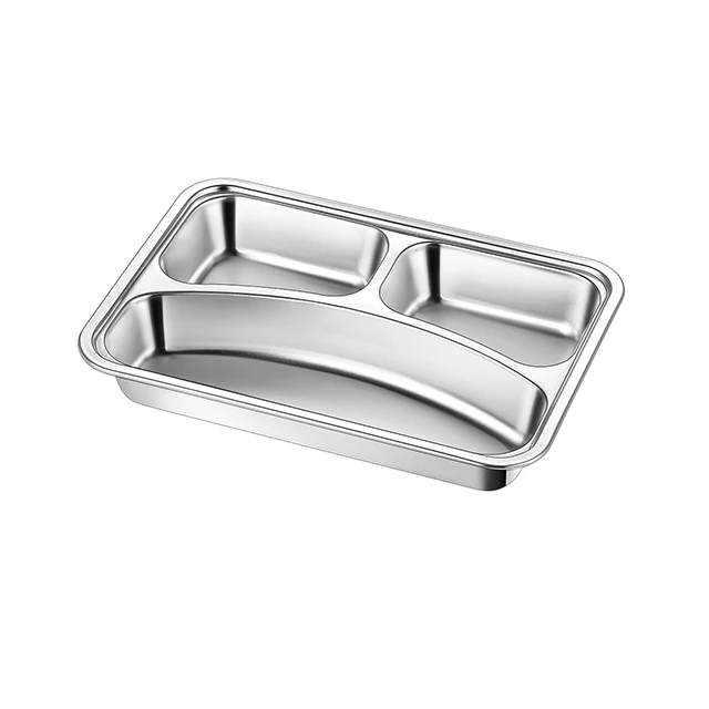 High Quality Stainless Steel 3 Compartment Lunch Box Cheap Bulk Sale Insulated Fast Lunch Plate
