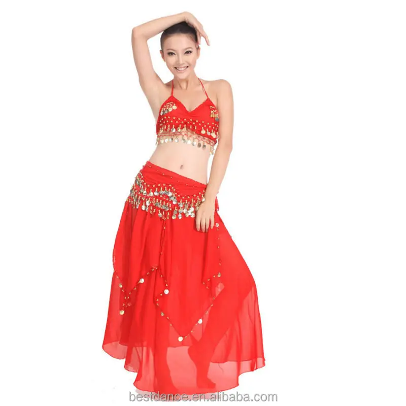 Free Shipping Belly Dance Costume Sets Bra & Belt & Skirt With Coins