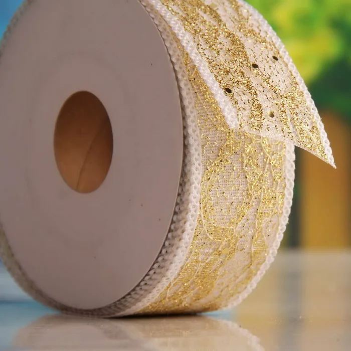 wedding decoration 40mm Organza ribbon with gold decoration 10yards/roll