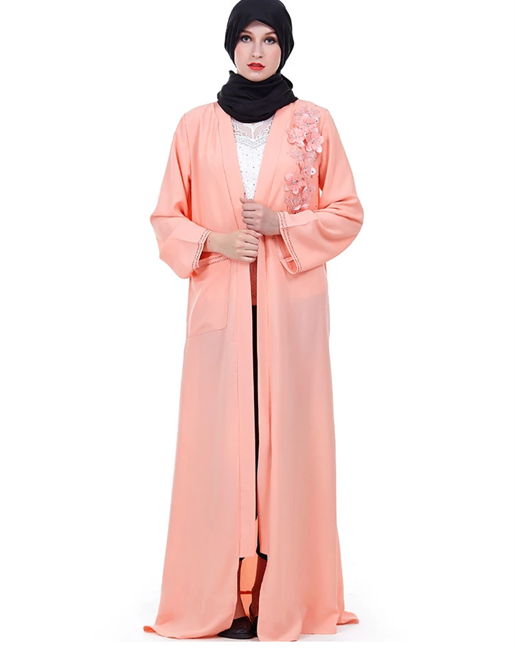 A3390 Fashion Diamonds Flower Women Moroccan Pink Abaya Lady Muslim ...