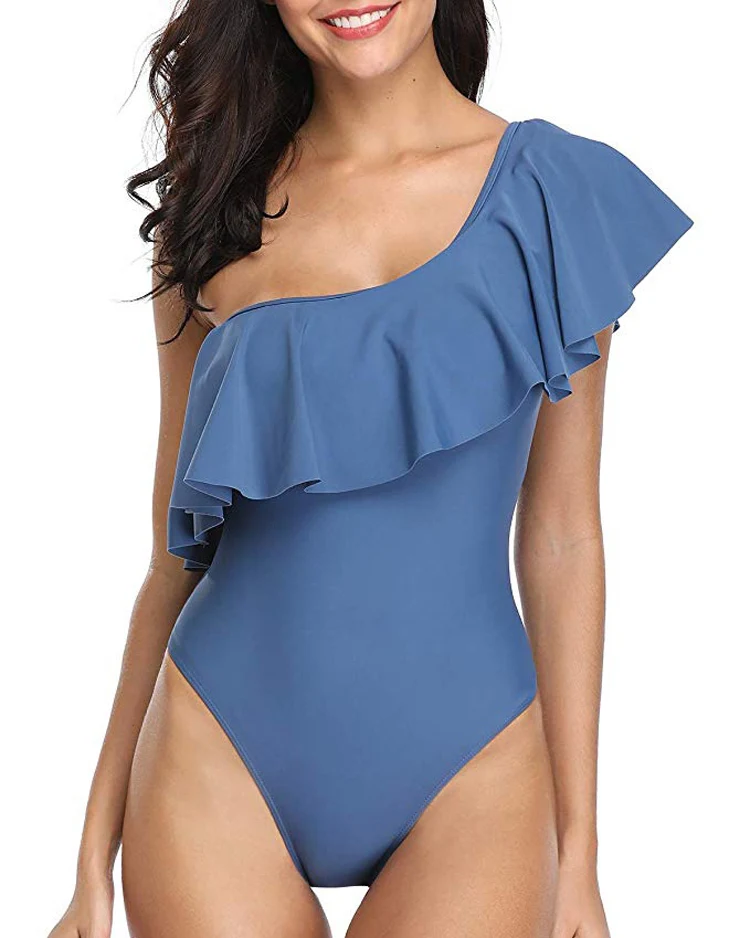 2019 Apparel Design Services Swimsuits Sexy One Shoulder Flounce