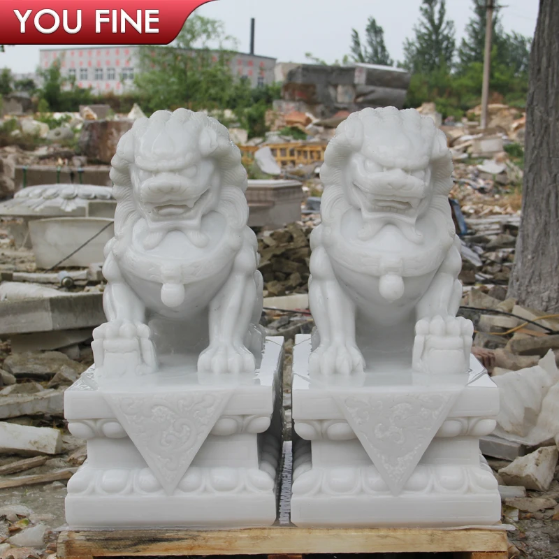 Китайский открытый натуральную белый камень Foo Dog статуя
