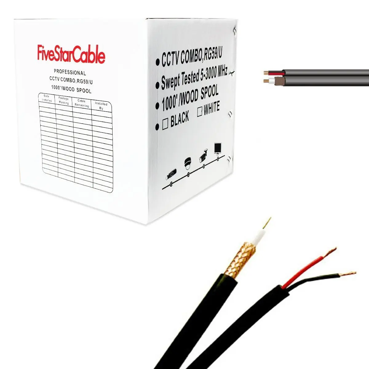 RG59 CMP Plenum Rated 500 ft UL Listed RG59//U 18AWG//2C Power Combo Siamese CCTV Seucriy and Survenillance Camera DVR Cable