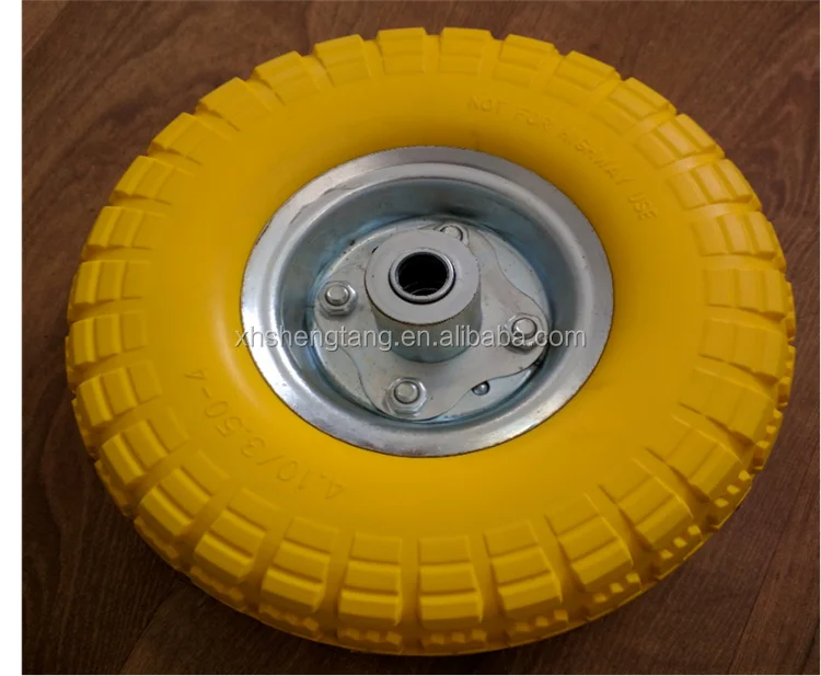 10" PU Wheelbarrow Wheel 4.10 3.50-4 OFF SET 16MM Bearing Puncture Proof 