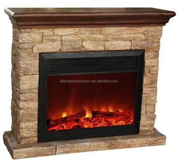 Beige Double Side Brick Faux Stone Poly Resin Electric Fireplace