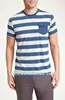 High quality blue and white stripe o neck cotton tees with red start pocket