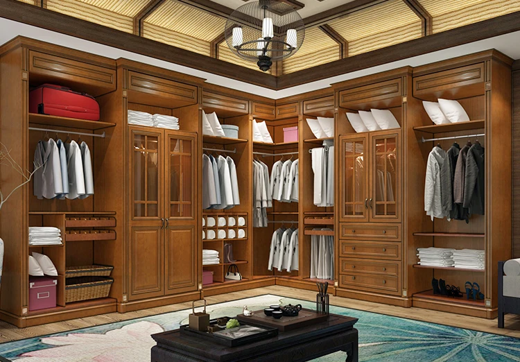 European style modern bedroom Solid wood wall cabinet wardrobe