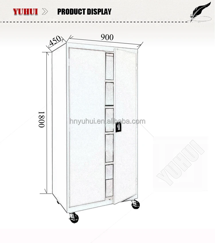 cold rolled steel wardrobe with casters / metal wardrobe with shelves and casters