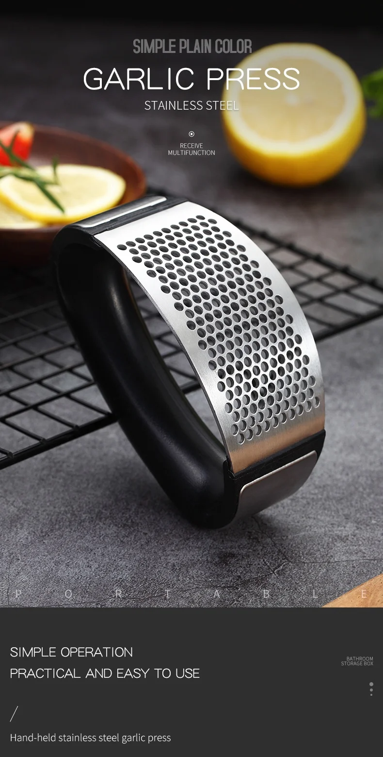 Good Quality Kitchen Accessories Food Grade 304 Stainless Steel Ginger Chopper Garlic Crusher Vegetable Tools Garlic Press