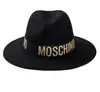 Trade Assurance Unisex 100% Wool Felt Flat Wide Brim Fedora Hat with Print Letter Decorate