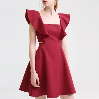 Latest Western Hot Red Casual Dress 